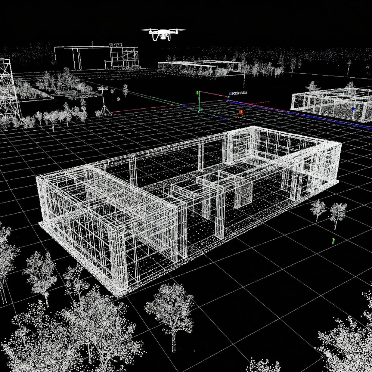 A 3D point cloud is a set of Cartesian coordinates (X, Y, and Z) that precisely represent the geometry of a particular scene. Made up of millions or even billions of points, these digital models closely mirror the real world. Each coordinate reflects the exact size and location of objects within the scene. This allows for measurements, inspections, and inventories to be conducted with accuracy similar to being physically on-site. Point clouds provide the ability to work with three-dimensional data, supporting tasks like modeling, simulation, visualization, and analysis across various industries and applications.