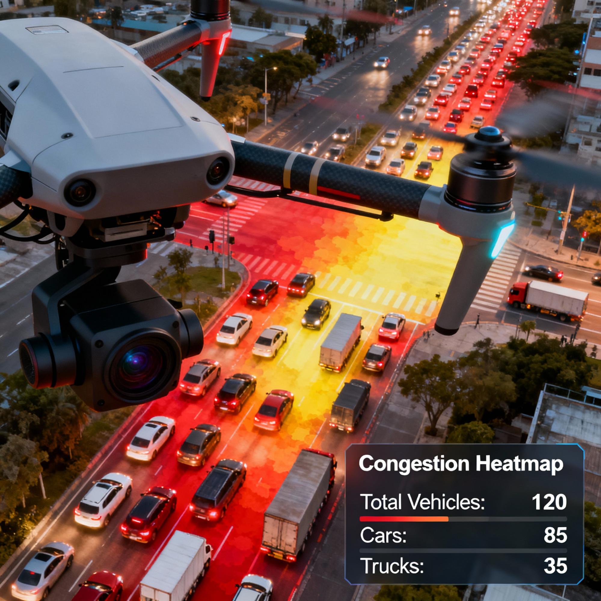 Aerial Data Collection: Uses drones to capture real-time traffic visuals over large areas. Vehicle Detection: Counts and categorizes vehicles by size, type, or class. Congestion Mapping: Creates heatmaps to identify bottlenecks and high-traffic zones. Behavioral Insights: Analyzes driver behavior, speed patterns, and flow efficiency. Smart Planning Support: Assists authorities in improving road safety and optimizing infrastructure design. Cost & Time Efficiency: Offers faster, more comprehensive analysis compared to traditional ground-based methods.
