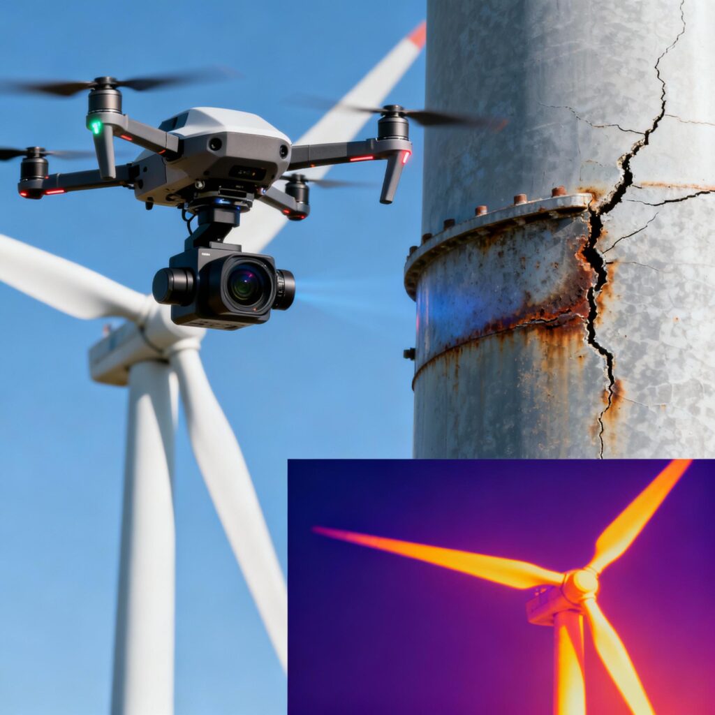 Wind Turbine Inspection Uses drones with high-resolution and thermal cameras for quick, safe inspections. Detects cracks, corrosion, wear, and surface damage on blades and towers. Reduces downtime, risk, and inspection costs. Enables accurate data capture for maintenance and performance monitoring. Improves efficiency, safety, and turbine lifespan. Outputs Visualization of temperature distribution across rotor blades. Detection of hidden defects and internal failures. Identification of erosion and corrosion on surfaces. Examination of abnormalities in turbine components. Monitoring of vegetation growth and bird strike impacts. Industrial 3D Model Utilizes drones to create highly detailed 3D models of industrial assets and infrastructure. Enables remote inspection of equipment and utilities with improved safety. Offers cost-effective and time-efficient alternatives to traditional inspections. Supports regular monitoring (weekly/monthly) for asset longevity and performance. Allows early detection of issues for proactive maintenance and reduced downtime. Enhances asset management and overall operational efficiency.